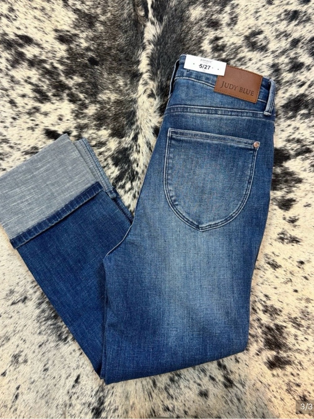 Judy Blue Folded Hem High-Rise Crop Jeans - Medium Blue - Picture 3 of 3
